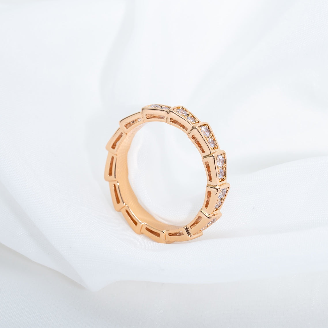 [AuraEcho Jewelry]SERPENTI RING PINK GOLD DIAMOND PAVED 3MM