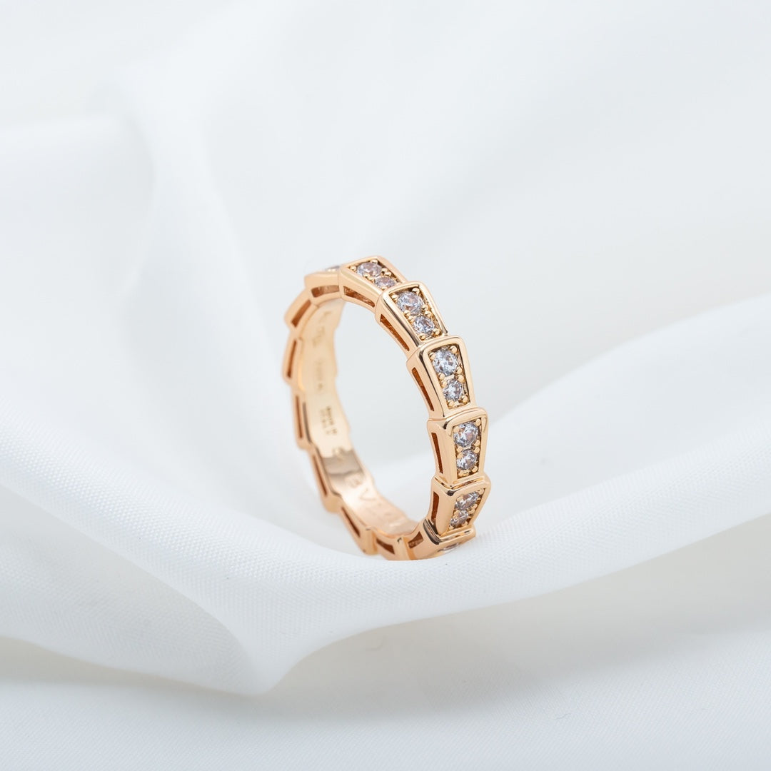 [AuraEcho Jewelry]SERPENTI RING PINK GOLD DIAMOND PAVED 3MM