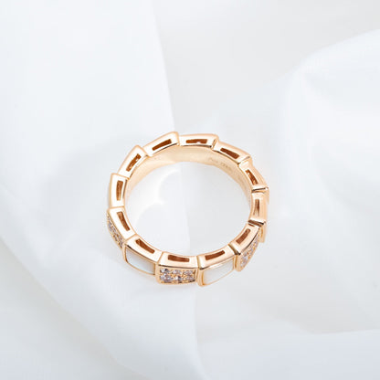 [AuraEcho Jewelry]SERPENTI RING PINK GOLD MOP DIAMOND PAVED 4MM