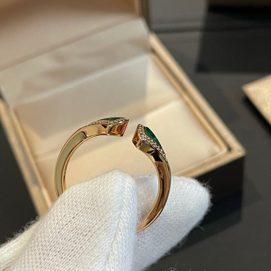 [AuraEcho Jewelry]DREAM MALACHITE DIAMOND OPEN RING