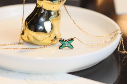 [AuraEcho Jewelry]JEUX MALACHITE 1 DIAMOND PINK GOLD NECKLACE