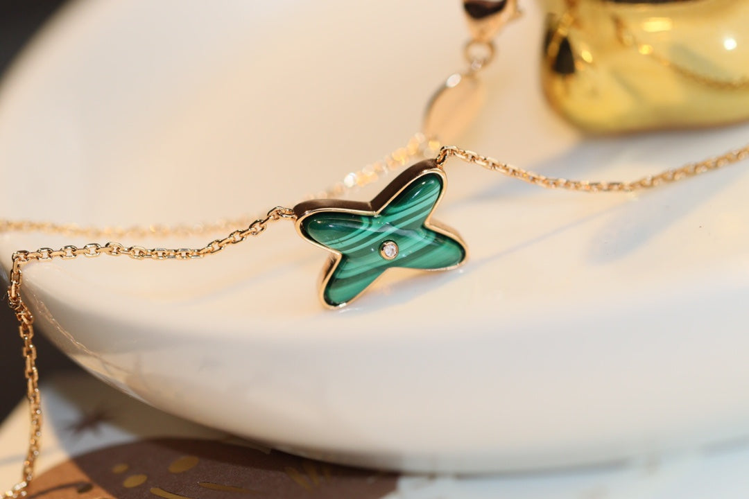 [AuraEcho Jewelry]JEUX MALACHITE 1 DIAMOND PINK GOLD NECKLACE