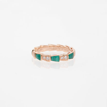 [AuraEcho Jewelry]SERPENTI RING PINK GOLD MALACHITE DIAMOND 3MM