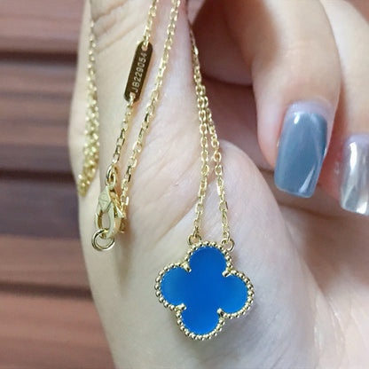 [AuraEcho Jewelry]CLOVER 15MM BLUE AGATE NECKLACE